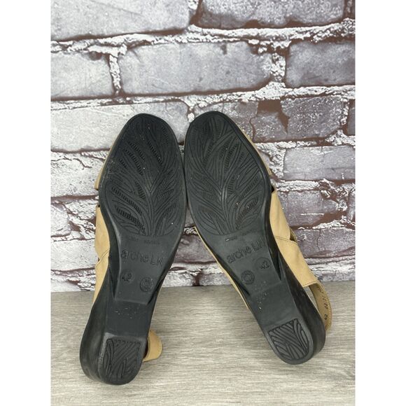 ARCHE Tan Brown Nubuck Leather Peep Toe Slingback Wedge Women’s Sz 42EU/11M US - Picture 15 of 16